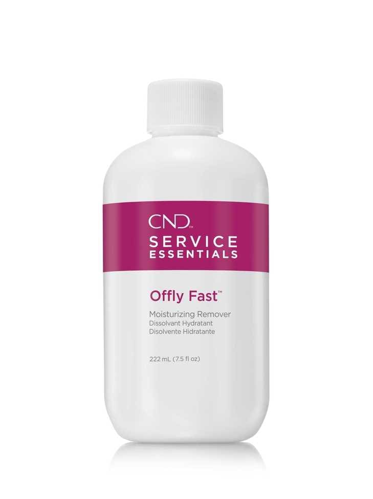 A white bottle of CND Offly Fast 7.5oz moisturizing remover, with pink labels, isolated on a white background.
Product Name: CND Offly Fast 7.5oz