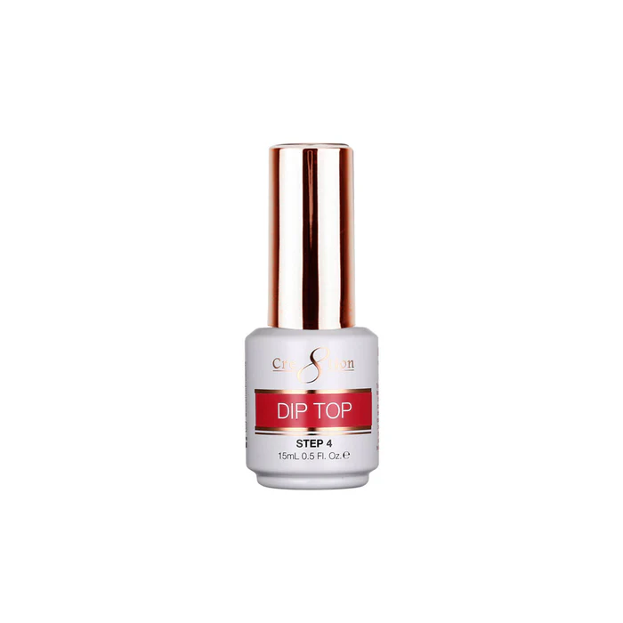 A small bottle of Cre8tion Dip Essentials nail polish, labeled "Step 4," with a metallic rose gold cap, containing 15ml (0.5 fl oz).