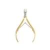 A pair of yellow-handled Nghia Cuticle Nipper C-118 (D-501) Jaw 16 with sharp, curved cutting edges, isolated on a white background.