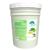 Large plastic bucket of La Palm Hot Oil Sugar Scrub Bucket (5Gal Bucket), green label with white tea details, for exfoliating and detoxifying skin.