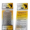 Two packages of Sunny Deluxe Foot File Replacement are shown, one displaying the metal file and the other with usage instructions. The text advises caution due to sharp blades and includes directions for Sunny Deluxe Foot File Replacement.