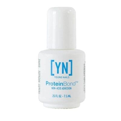 A small white bottle of Young Nails Protein Bond 0.25oz non-acid adhesion, containing 7.5 ml.