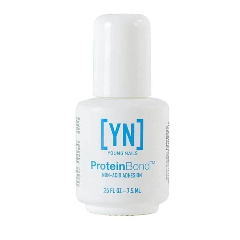 A small white bottle of Young Nails Protein Bond 0.25oz non-acid adhesion, containing 7.5 ml.