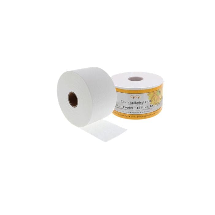 A large roll and a smaller roll of GiGi Cloth Epilating Roll 50 yards are placed side by side on a white background.