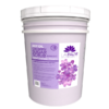 A large white plastic Hot Oil Sugar Scrub Bucket (5Gal Bucket) labeled "la palm spa products hot oil sugar scrub, sweet lavender dreams," featuring lavender flowers on the label.