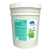 A large white 5-gallon bucket labeled "La Palm Hot Oil Sugar Scrub Eucalyptus" showcasing product features and a eucalyptus illustration.