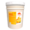 Plastic 5-gallon bucket of Hot Oil Sugar Scrub Bucket (5Gal Bucket) with orange tangerine zest, showcasing front label with product details and image of oranges.