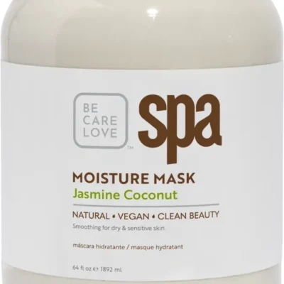 A jar of "BCL Organic Spa 16oz Jasmine Coconut." The label indicates it is natural, vegan, and clean beauty for dry and sensitive skin, with a net content of 16 oz (473 ml).