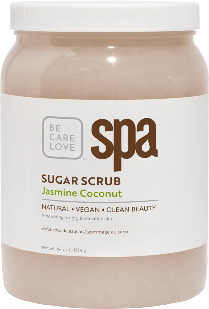 Container of BCL Organic Spa 16oz Jasmine Coconut, labeled as natural, vegan, and suitable for dry and sensitive skin. It comes in a 16 oz (454 g) size.
