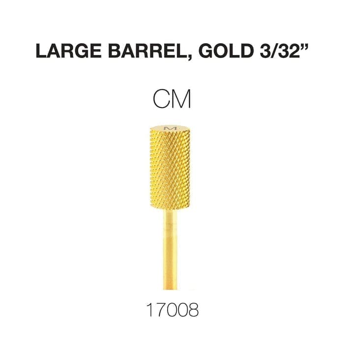 Image of a large gold barrel 3/32" bit suitable for professional use, labeled with product code 17008 and CM. Cre8tion 2-Way Carbide Large Barrel Bit 3/32" delivers precision and durability for expert results.