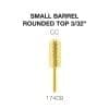 A gold-colored small barrel bit with a rounded top, measuring 3/32 inches, identified as Cre8tion 2-Way Rounded Top Carbide Bit 3/32" Small Barrel model CC with the code 17409.