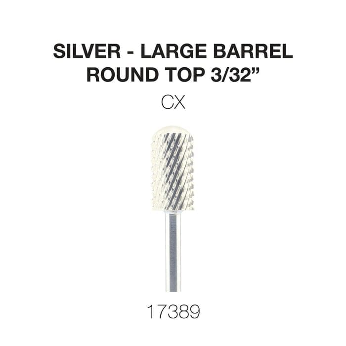 Image of a silver Cre8tion 2-Way Rounded Top Carbide Bit 3/32" Large Barrel, with product code 17389 written below it.