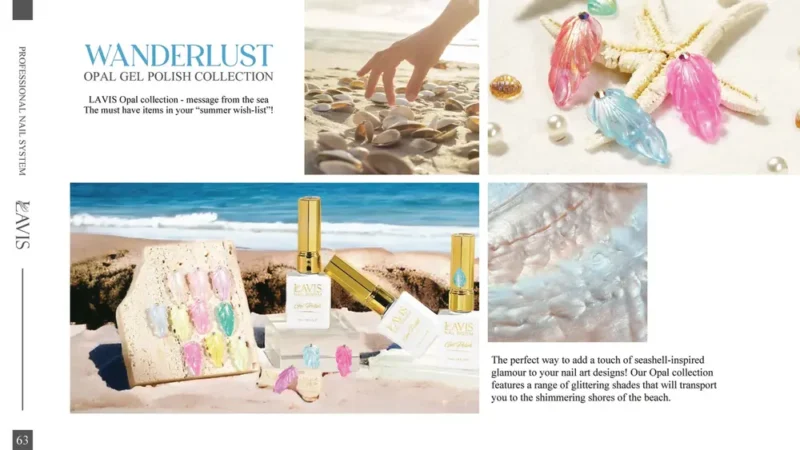 A Wanderlust Collection Lavis Gel in 0.5oz size featuring a beach and seashells.