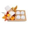 A box of Le'K Mani/Pedi Pods 4 Steps (72 Bxs/Cs) accompanied by soap and fall leaves.