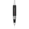 A silver pen on a white background.