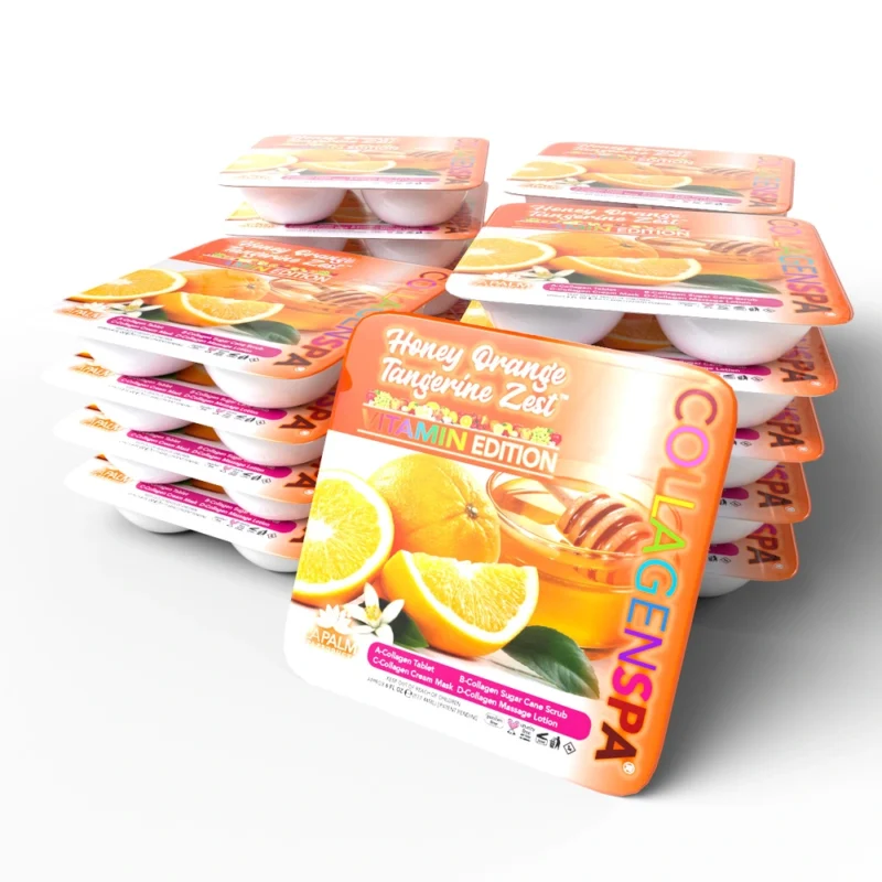 A stack of orange egg cartons on a white background for Collagen Spa 4 Step Pedi Tray (96 Trays/Cs).