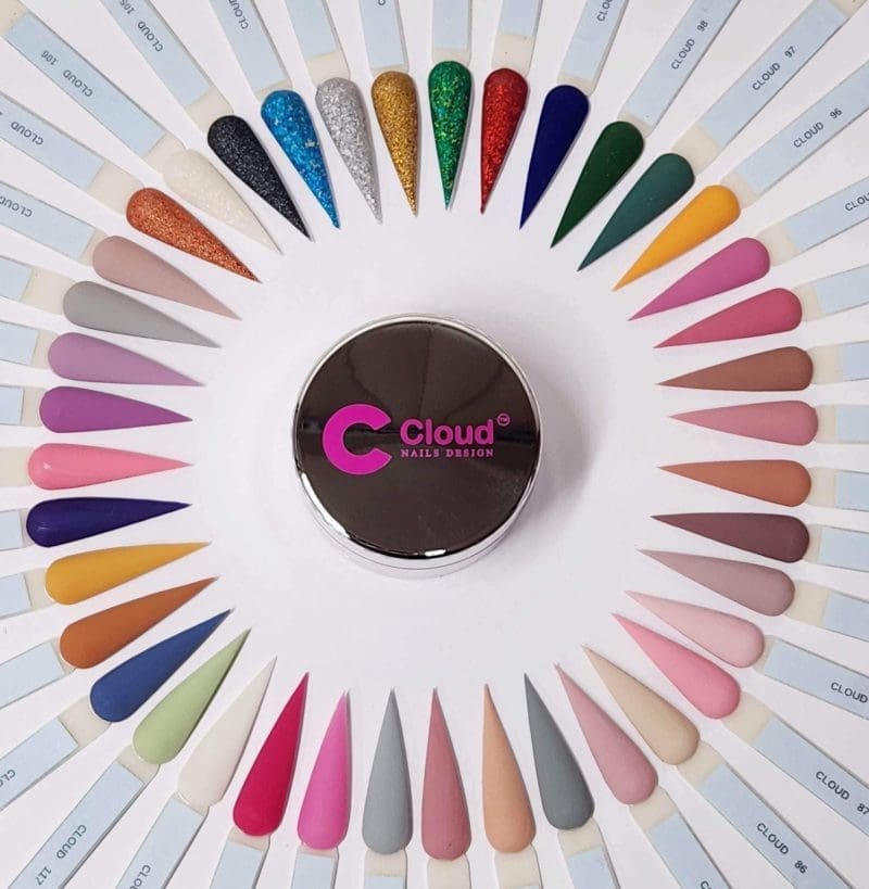 Cloud Trio (Dip, Gel & Polish) nail polish in a circle with different colors.