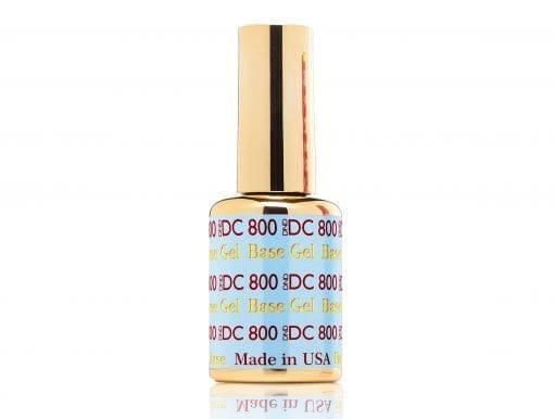 A bottle of DND DC Top Gel No Cleanser 0.5oz with a gold cap.