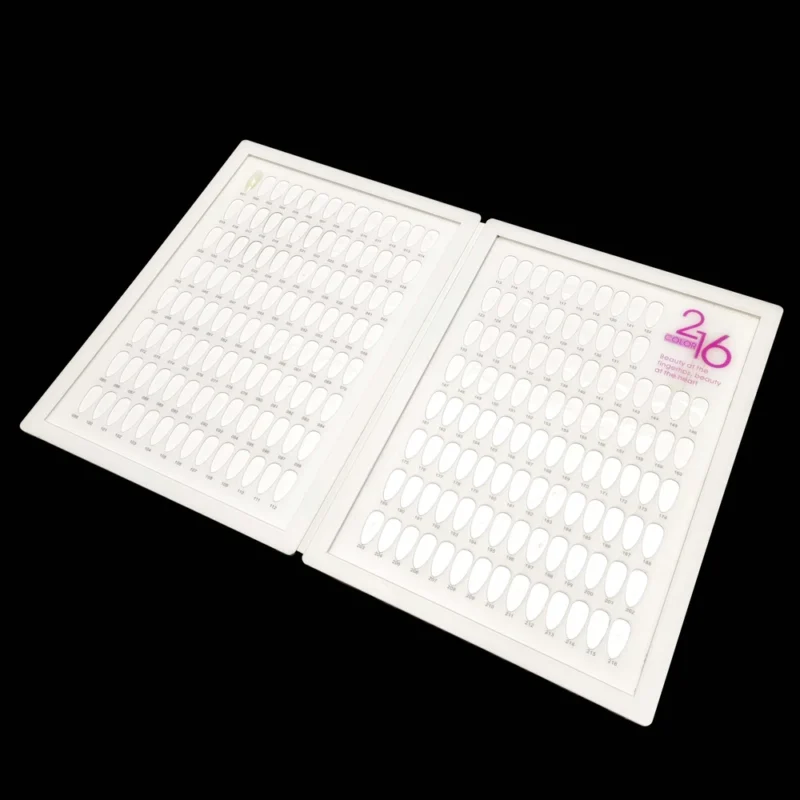 A white tray with a number on it, serving as an Acrylic Nail Art Color Chart Display Book.
