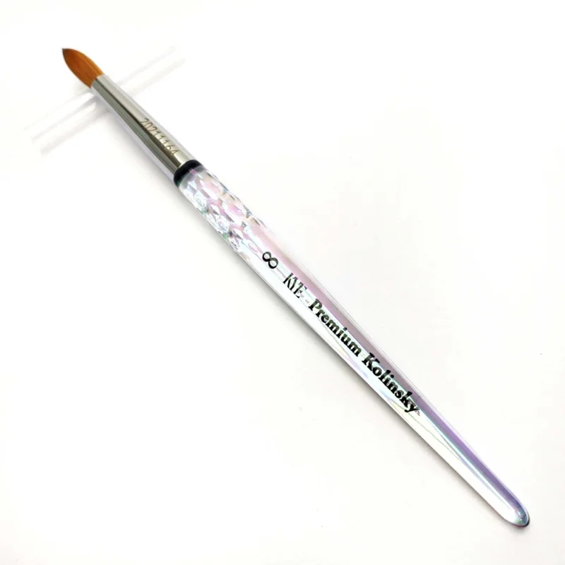 A size 8 round KYE Premium Acrylic Brush with 100% Kolinsky Hair and a decorative handle on a white background.