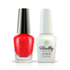 Two bottles of SNS Sweetie Pie Collection Best Color DIP Powder 1.5oz on a striped background; one red nail lacquer and one white gel star top coat.