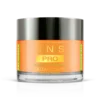 A jar of SNS Sweetie Pie Collection Best Color DIP Powder 1.5oz, featuring an orange and yellow label with a reflective silver lid, isolated on a translucent background.