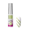 A white nail polish bottle labeled "Nail Art Gel" is displayed beside a striking design of green glittery diagonal stripes on a white background. This design showcases just one of the endless possibilities you can create with the KYE Nail Art Gel Kit Box 48 Colors, which offers an array of vibrant shades.