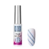 Beside a sample of white polish adorned with blue diagonal glitter stripes, there's a bottle labeled "12" from the KYE Nail Art Gel Kit Box, which includes an array of 48 vibrant colors.