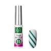 A bottle from the KYE Nail Art Gel Kit Box 48 Colors beautifully displays green diagonal stripes painted on a white nail.