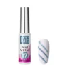 A 10 ml bottle of nail art gel marked "17" from the KYE Nail Art Gel Kit Box 48 Colors is displayed alongside a design with three glittery blue diagonal stripes.