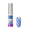 The KYE Nail Art Gel Kit Box 48 Colors includes a bottle marked "19" with a sample nail painted white adorned with bold diagonal blue stripes, providing creative versatility with its range of 48 vibrant colors.