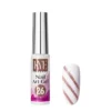 A bottle of KYE Nail Art Gel, marked with the number "26," is elegantly displayed beside a white fake nail featuring pink glitter stripes arranged diagonally. The remarkable KYE Nail Art Gel Kit Box 48 Colors provides an extensive range of vibrant hues, ideal for crafting dazzling designs.