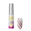 Adjacent to a nail tip featuring a stylish white and glittery pink striped design, the KYE Nail Art Gel Kit Box 48 Colors includes the "Nail Art Gel 45" bottle, offering an impressive range of 48 colors for limitless creativity.