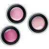 Three open containers filled with different shades of pink CND Brisa Sculpting Gel 1.5oz, isolated on a white background.