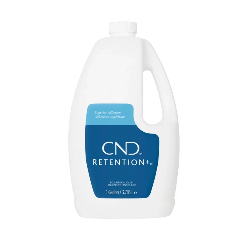 A one-gallon jug of CND Liquid Retention Gallon, featuring a white and blue label.
