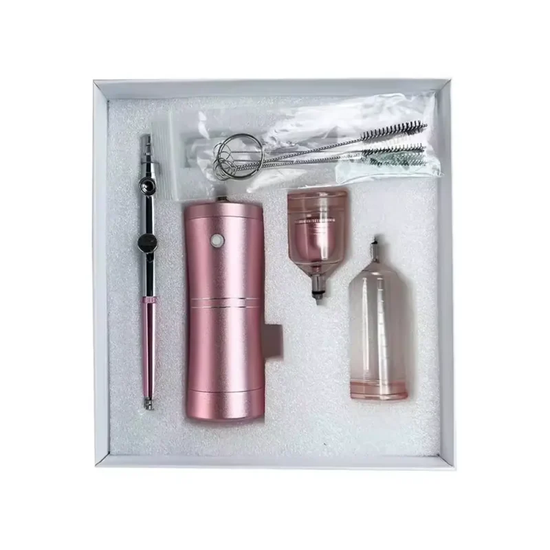Portable Mini Airbrush System with foil cutter, aerator, and preservation system in a gift box.