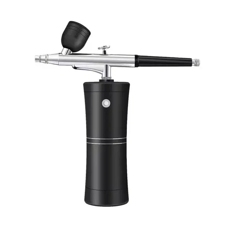 Portable mini airbrush system mounted on a black air compressor.