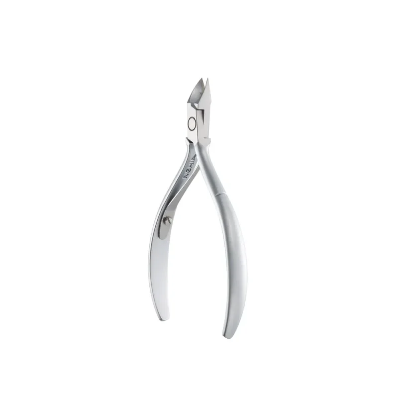 Stainless steel NGHIA Cuticle Nipper (D-01/C-03) with curved handles isolated on a white background.