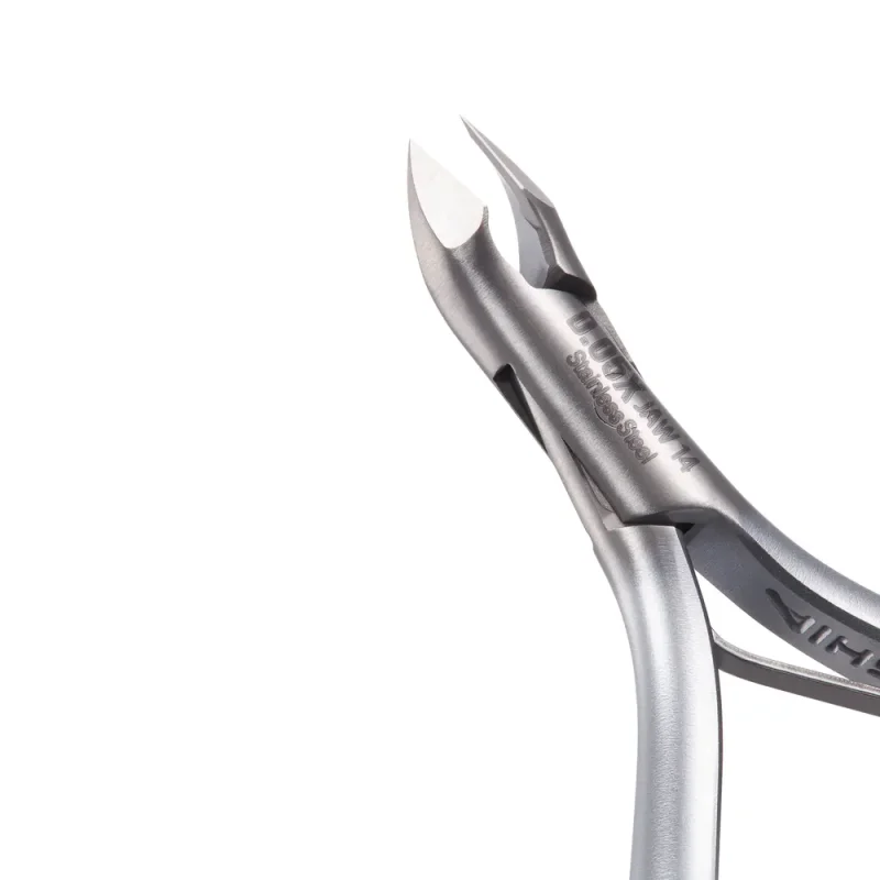 Nghia Cuticle Nipper (Jaw 16) stainless steel nail clippers isolated on a white background.