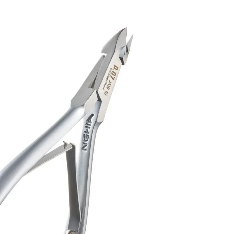 A close-up of NGHIA Cuticle Nipper (D-07/C-07) Box of 10pcs stainless steel nail clippers against a white background.