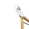 Gold-colored metal (NGHIA Cuticle Nipper (D-555/C-112) Box of 10pcs Full Jaw) with black handles against a white background.