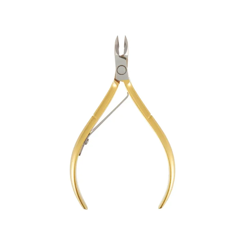 Gold-colored NGHIA Cuticle Nipper (D-555/C-112) Box of 10pcs Full Jaw for precision cutting, isolated on a white background.