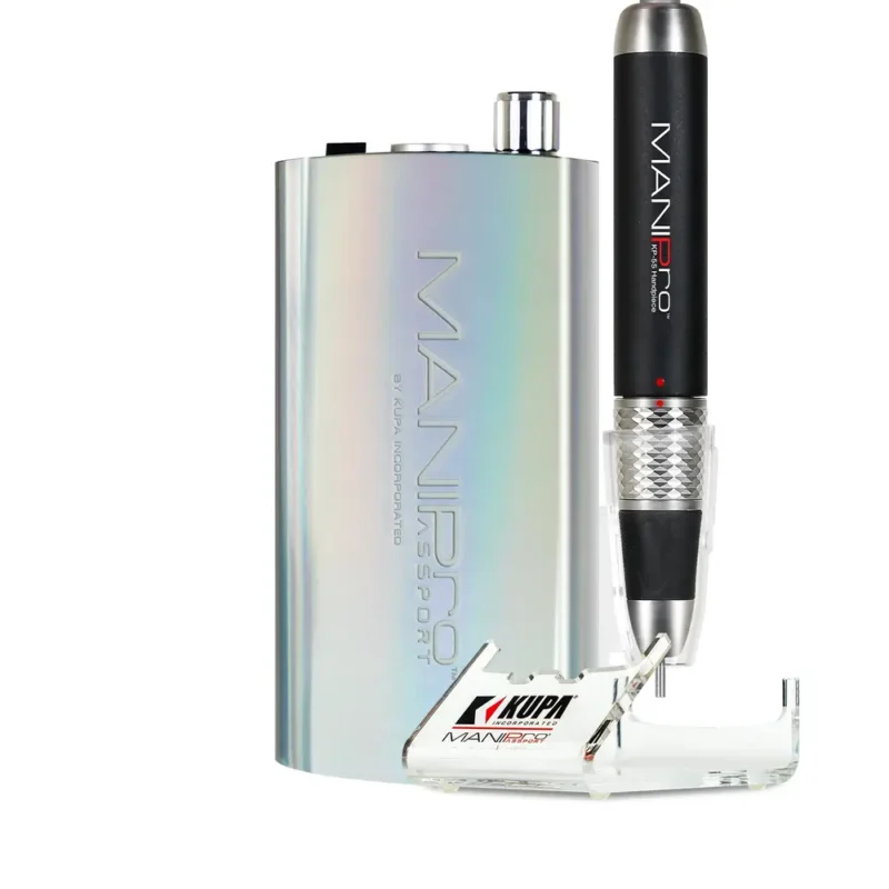 A MANIPRO Passport Complete Unicorn portable nail drill in black with a power control box.