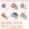 A nail art options display showcases six designs: Clustered Effect, French Effect, Zebra Effect, Classic Effect, Ombre Effect, and Side-Semicircle Effect. Text reads "The Lasted Nail Art Display" from the Enchanted Spell Collection and "Define Your Own Colors.