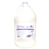 A gallon container of La Palm Massage Oil labeled "Clear Lavender" with aloe vera and vitamin E. Produced by L.A. Palm, the semi-transparent bottle features a handle and a white cap.