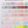 A nail polish color chart from Daisy Nail Products Inc. featuring 144 stunning shades with color codes, including the popular DND DIVA Duo range.