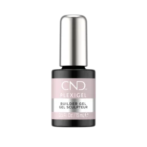 A bottle of CND PLEXIGEL Color Builder Peach Moonstone, 0.5 fl. oz. (15 mL), with a silver cap and a black base label.