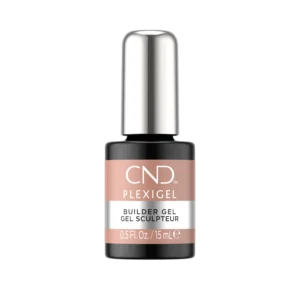 A bottle of CND PLEXIGEL Color Builder Peach Moonstone, labeled as "Gel Sculpteur," containing 0.5 fl. oz. (15 mL) of product, is ideal for creating stunning enhancements.