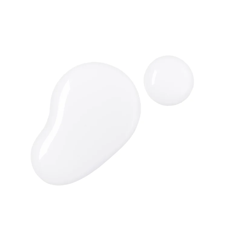 Two white liquid droplets against a plain white background, reminiscent of the smooth finish achieved with CND PLEXIGEL Color Builder Peach Moonstone.