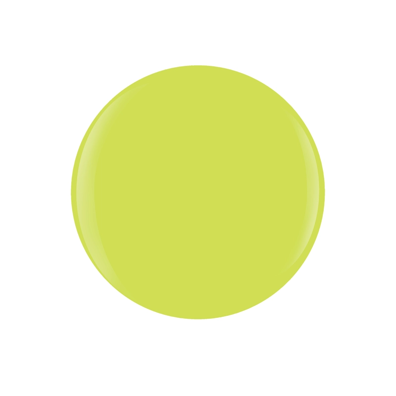 A vibrant lime green circle on a white background, echoing the striking Neon & On & On hues found in the Gelish Solid Cream Gel Polish 6-piece palette.